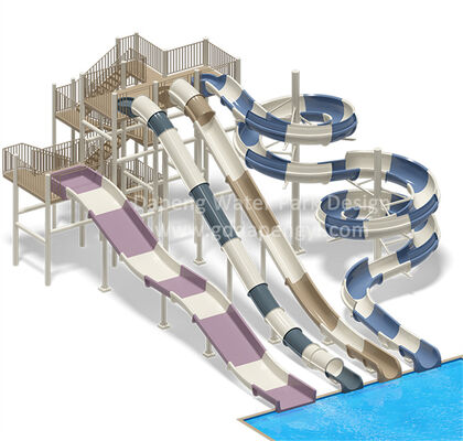 Un buon prezzo. Attrezzature per giochi acquatici Aqua Park Scivolo d'acqua alto 7 metri Cluster Hill Curve Fibra di vetro Scivolo per piscina in linea