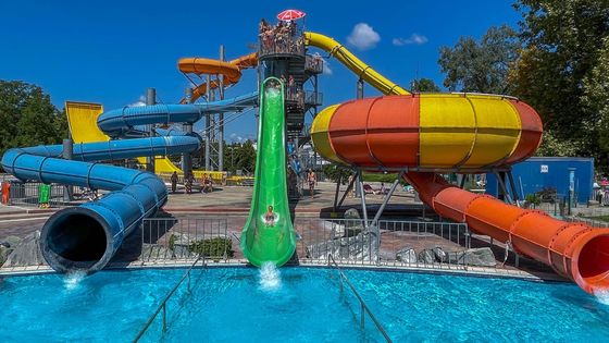 Un buon prezzo. OEM Parco acquatico esterno scivolo in fibra di vetro per bambini 1 persona in linea