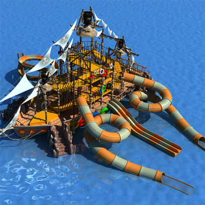 Parco acquatico a forma di nave pirata Slide Parco giochi d'acqua in fibra di vetro con scafo in cemento per parchi acquatici