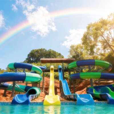 Un buon prezzo. Scivolo d'acqua a spirale aperta Combinazione di scivoli in fibra di vetro Gioco uso per piscina familiare all'aperto Parco acquatico Disegno 2D personalizzato in linea