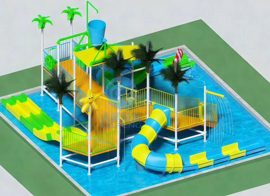 Parco giochi per acqua commerciale 12x12M Acciaio zincato in plastica in fibra di vetro adatto a parchi acquatici di hotel di tutte le età