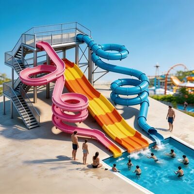 qualità Sistema di scivolo per parco acquatico in fibra di vetro a più corsie professionale per il progetto di resort di divertimenti all'aperto Fabbrica