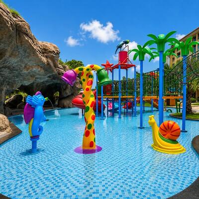 Cavallo di mare e lumaca tema per bambini piscina parco acquatico design interattivo schema di splash pad per Aqua Resort