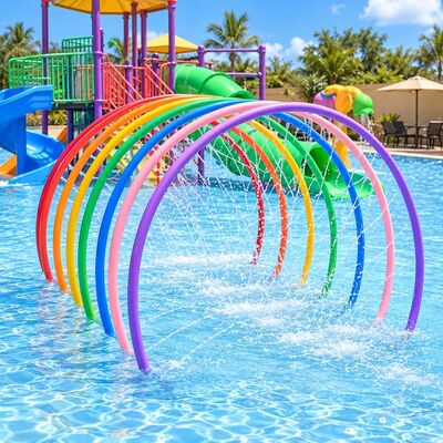 Un buon prezzo. Arco di spruzzo d'acqua arcobaleno colorato con taglie personalizzate per bambini Pad di spruzzo con tubo da 63 mm online